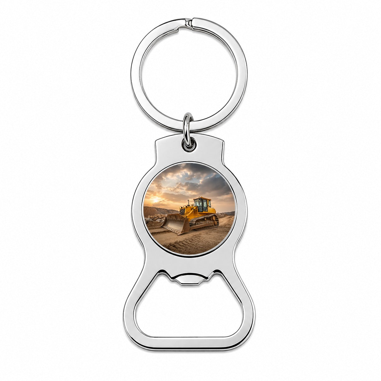 Bulldozer In Dirt Bottle Opener Keychain