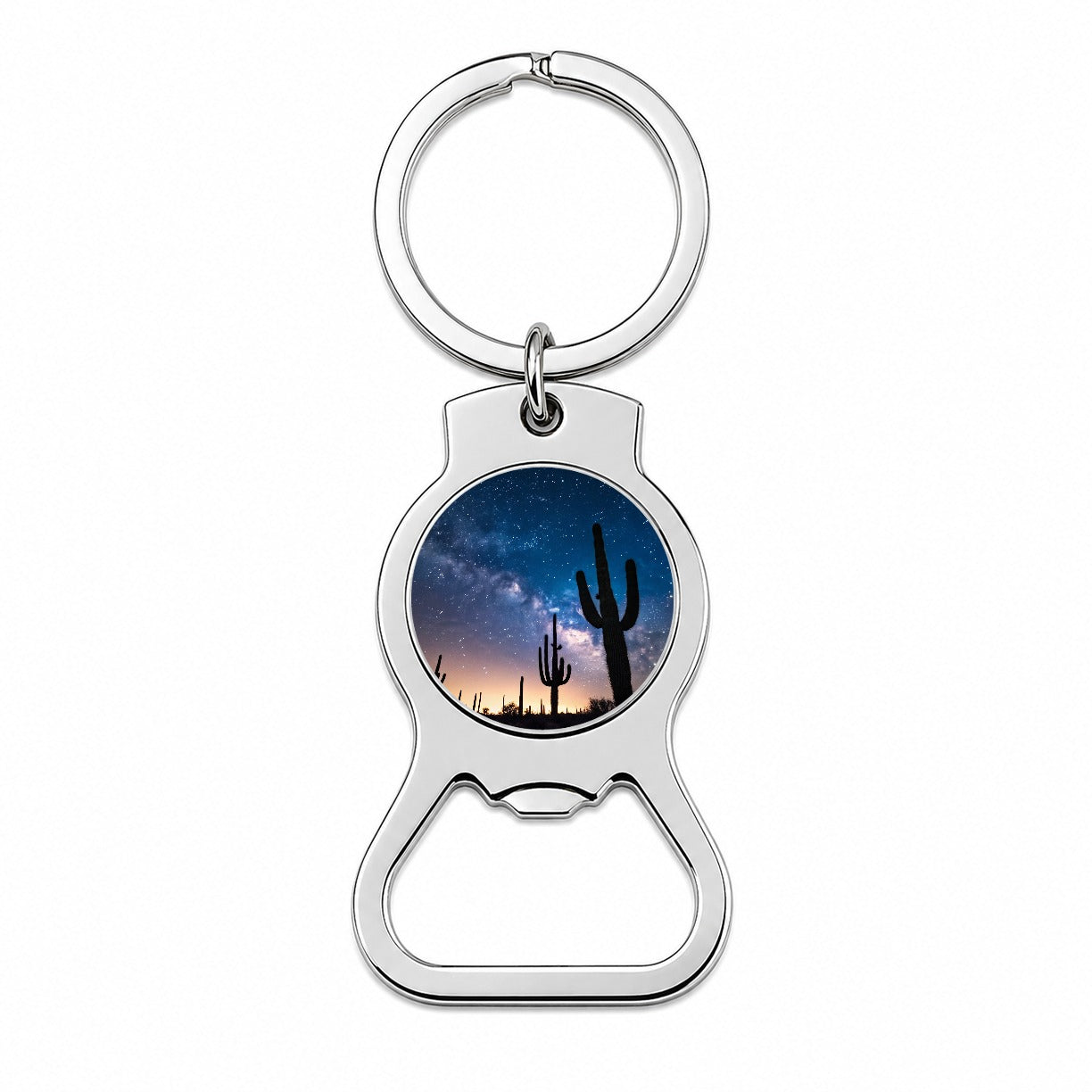 Cactus Silhouettes Starry Sky Night Shadows Bottle Opener Keychain