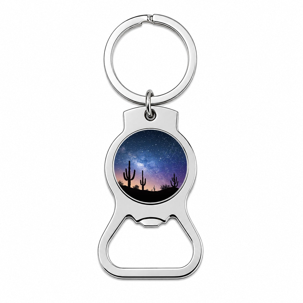 Cactus Silhouettes Starry Sky Shadows Mysterious Bottle Opener Keychain