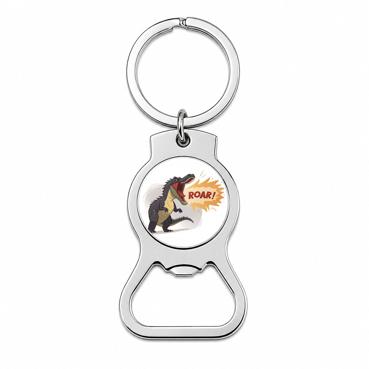 Carnotaurus Roar Bold Text Dinosaur Bottle Opener Keychain