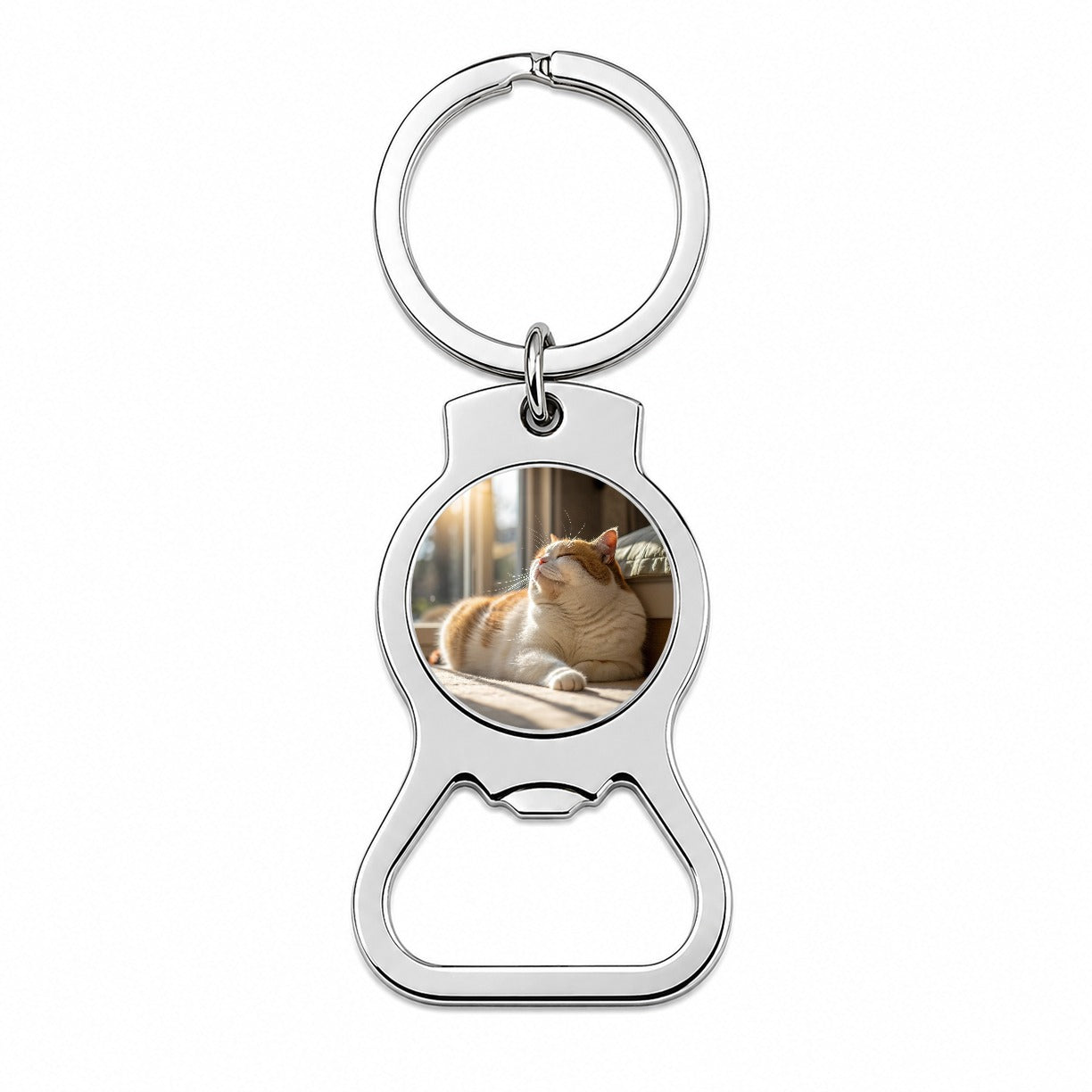 Chubby Cat Lying Down Photo Bottle Opener Keychain