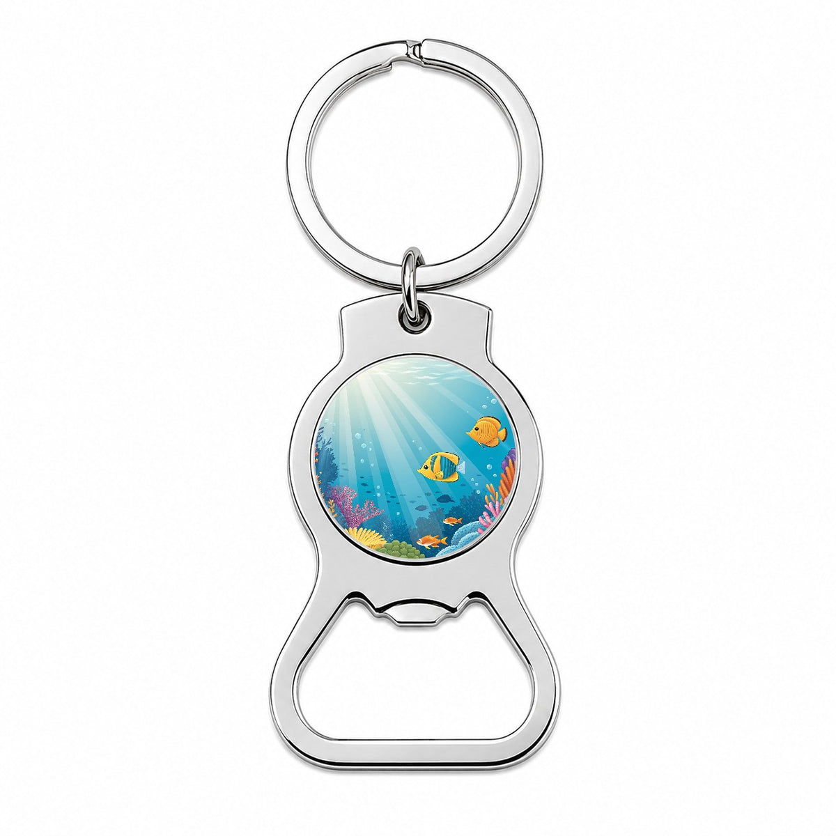 Colorful Fish Coral Light Rays Tropical Ocean Bottle Opener Keychain