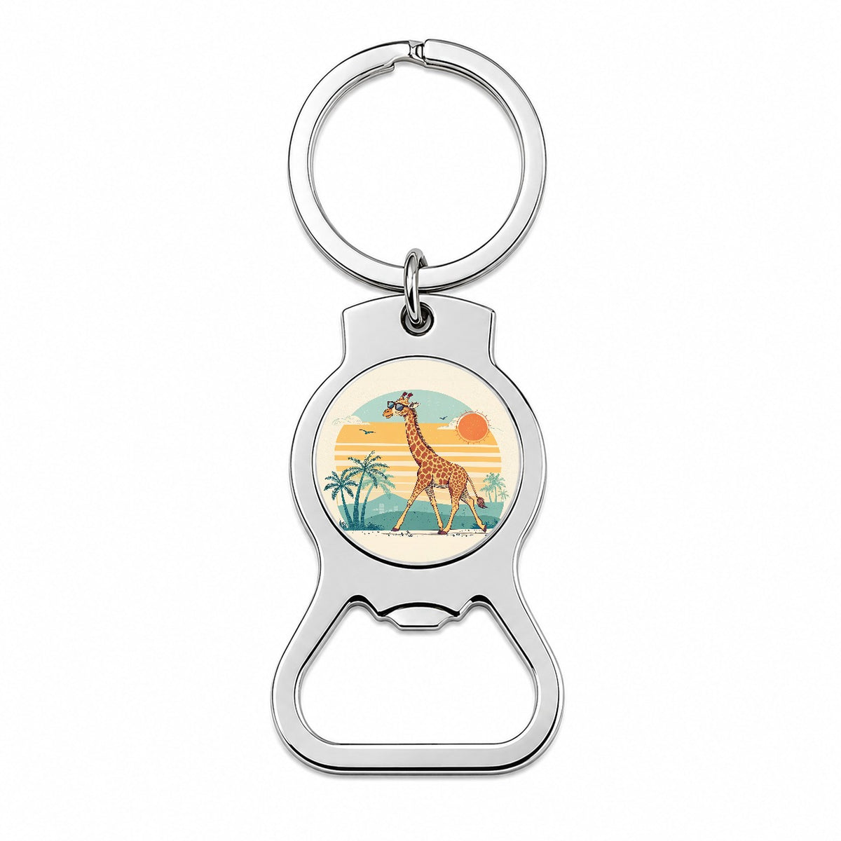 Cool Giraffe Wearing Sunglasses Retro Illustration Sun Bottle Opener Keychain