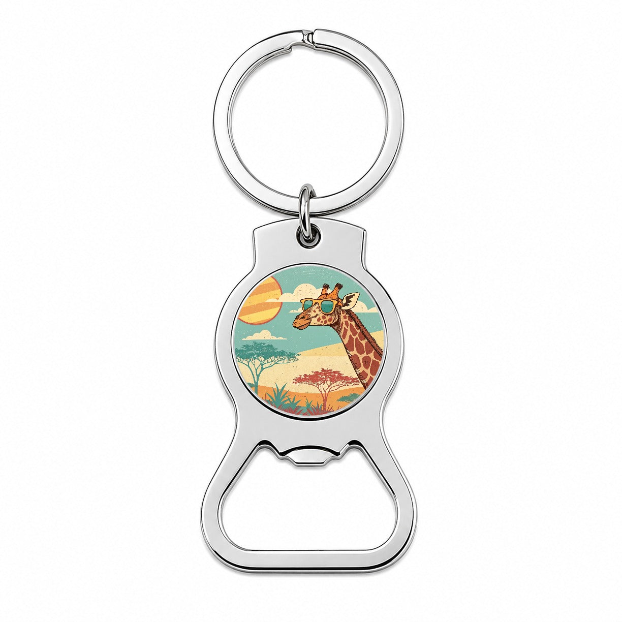 Cool Giraffe Wearing Sunglasses Retro Illustration Bottle Opener Keychain