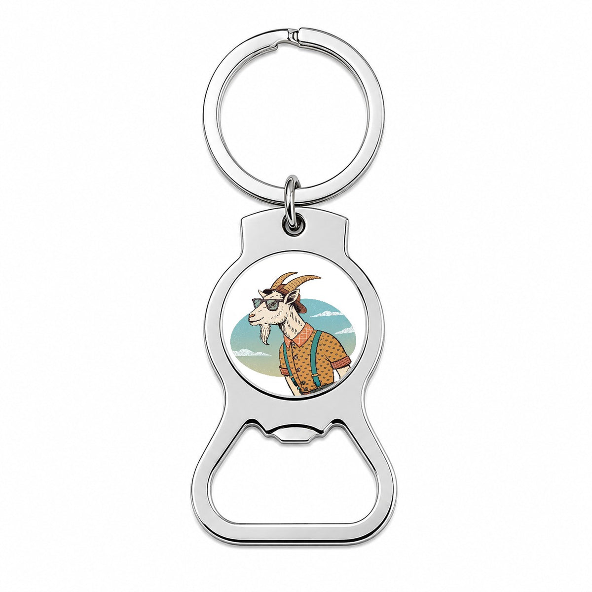 Cool Goat Wearing Sunglasses Retro Illustration Bottle Opener Keychain