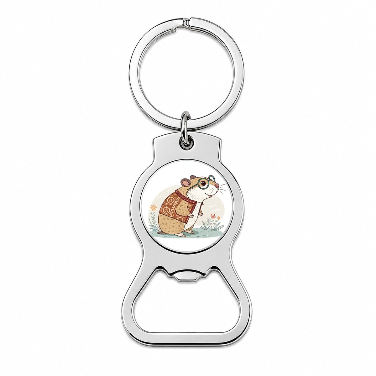 Cool Hamster Wearing Glasses Retro Illustration Cute Bottle Opener Keychain