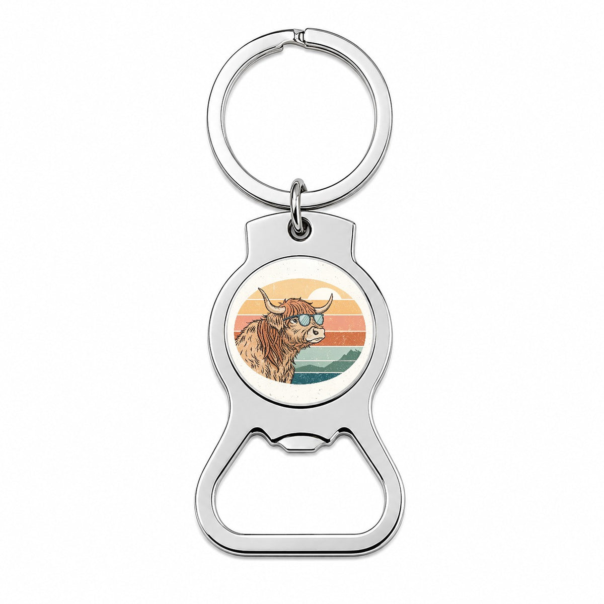 Cool Highland Cow Wearing Sunglasses Retro Bottle Opener Keychain