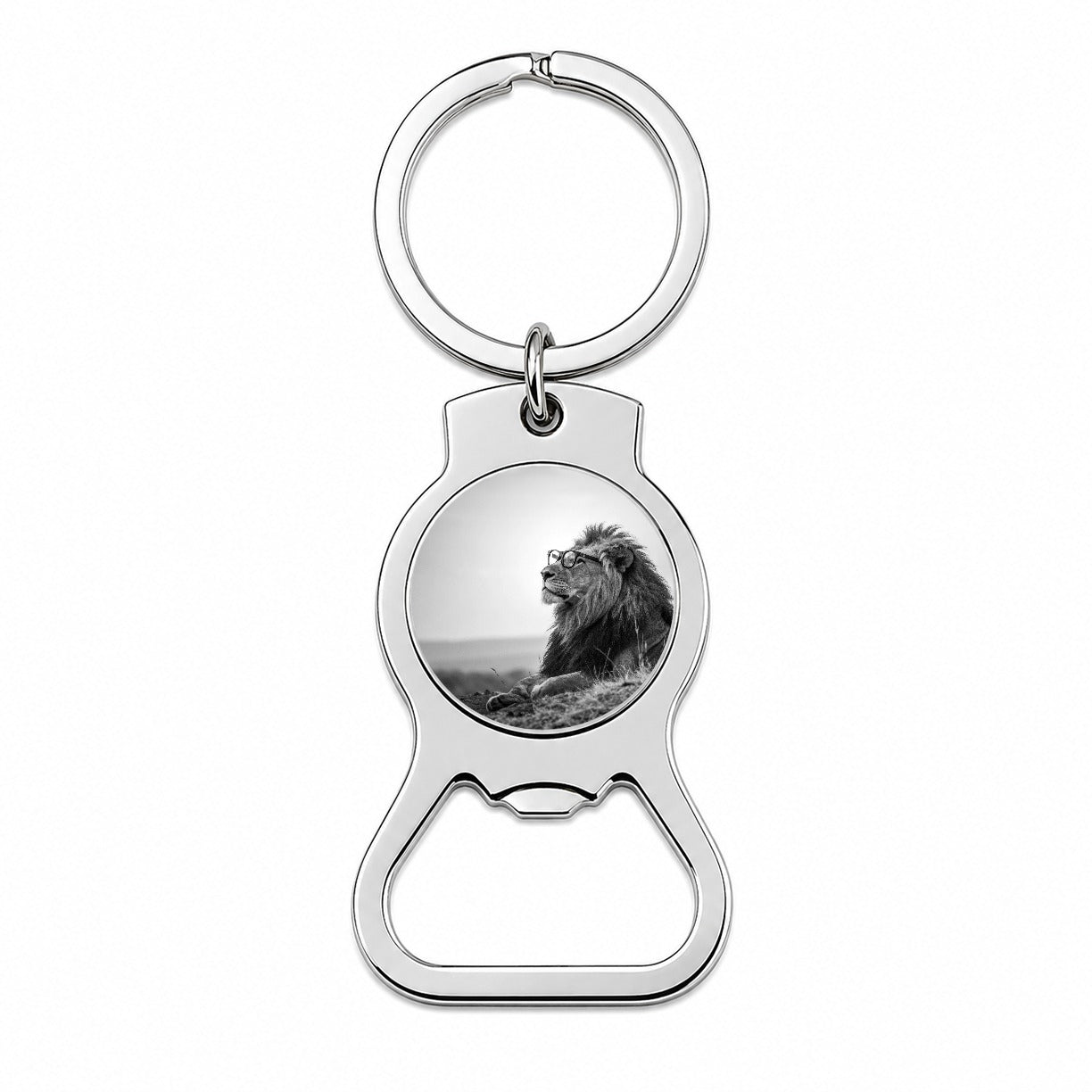 Cool Lion Wearing Glasses Black White Bottle Opener Keychain