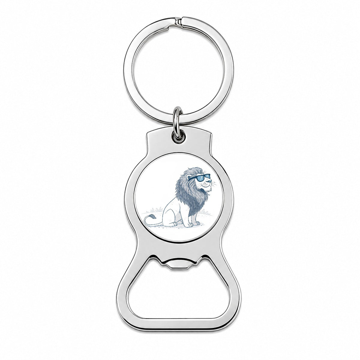 Cool Lion Wearing Sunglasses Minimalist Illustration Bottle Opener Keychain