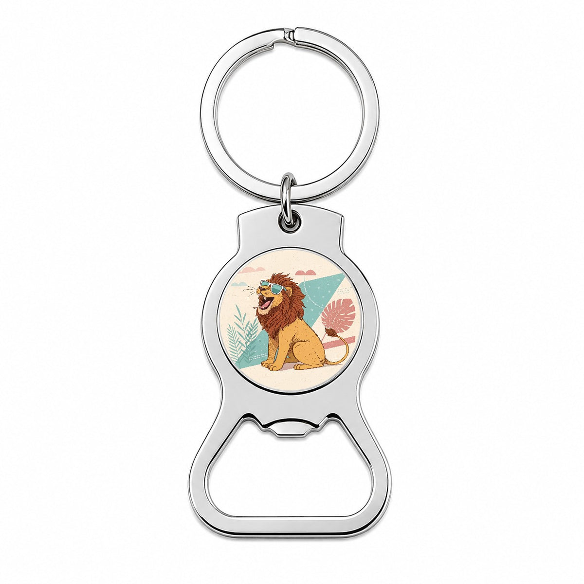 Cool Lion Wearing Sunglasses Retro Illustration Bottle Opener Keychain