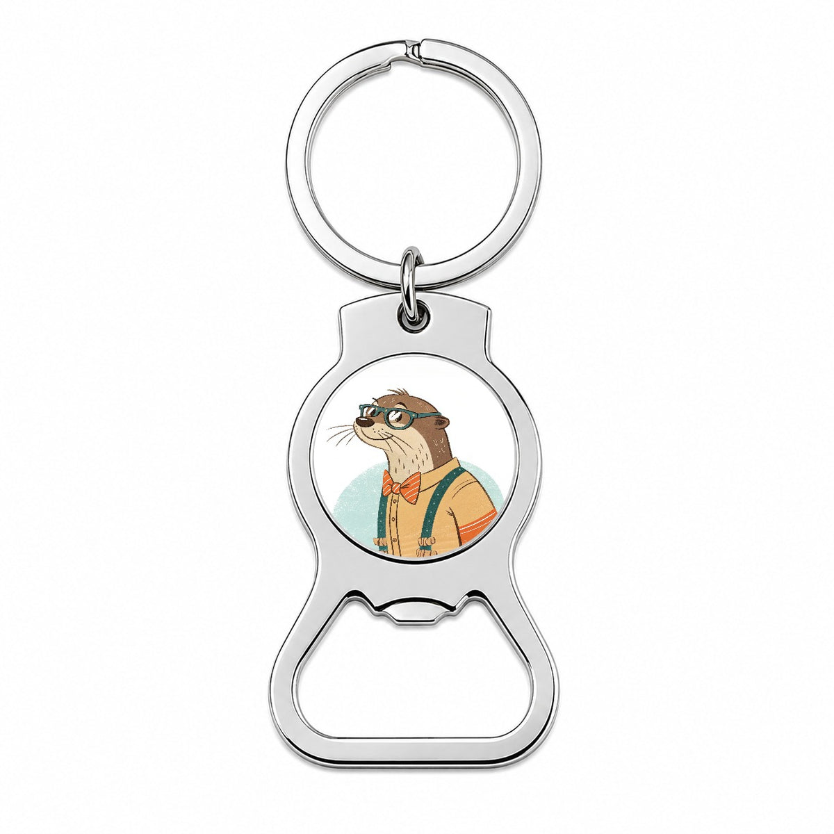 Cool Otter Wearing Glasses Retro Illustration Bottle Opener Keychain
