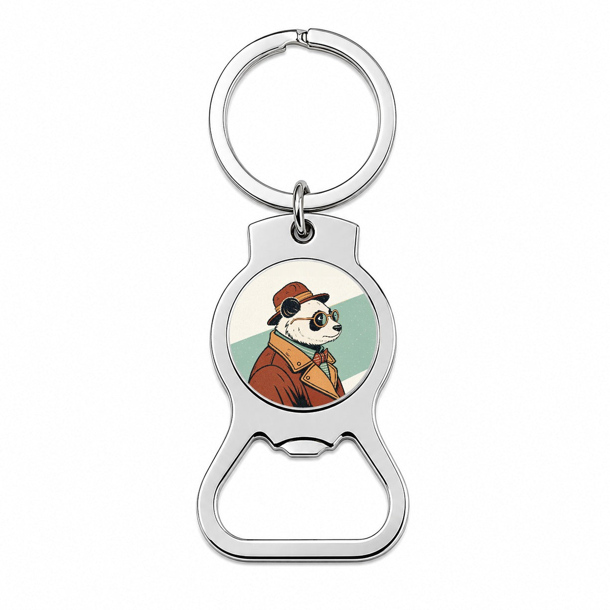 Cool Panda Wearing Glasses Retro Bottle Opener Keychain
