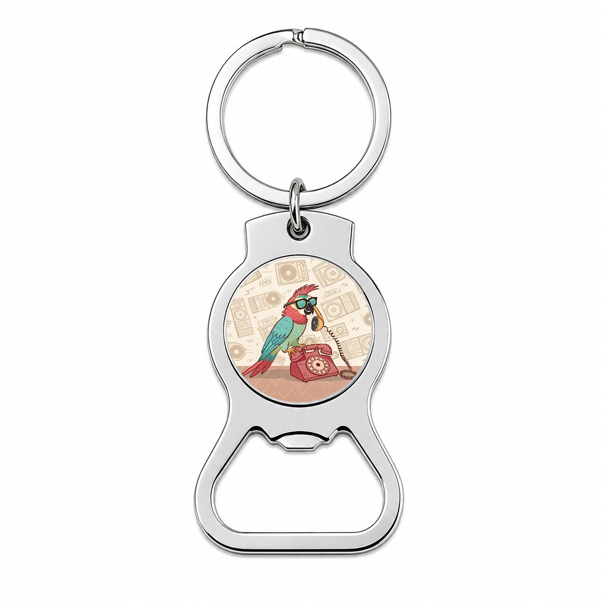 Cool Parrot Wearing Sunglasses Retro Illustration Bottle Opener Keychain