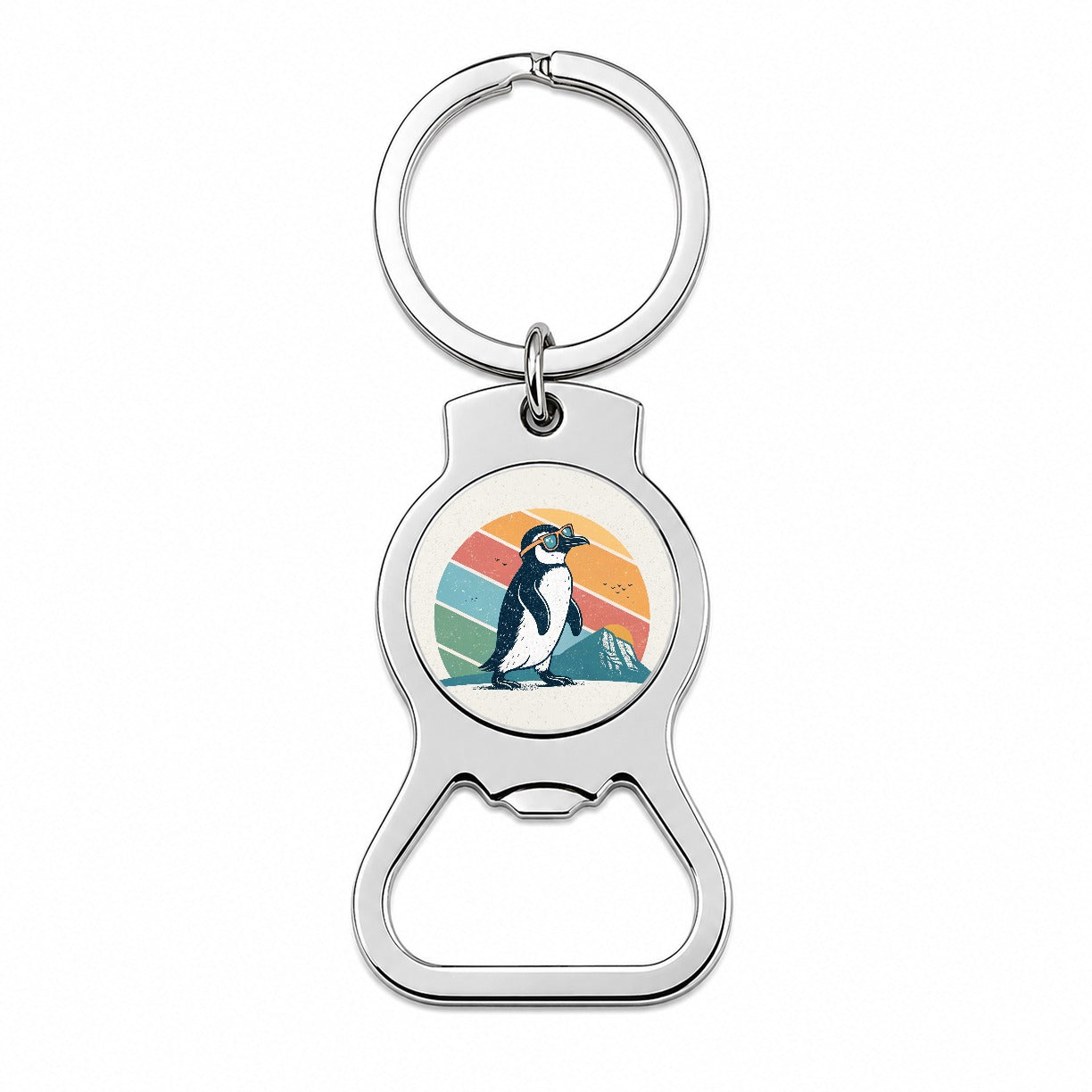 Cool Penguin Wearing Sunglasses Retro Illustration Bottle Opener Keychain