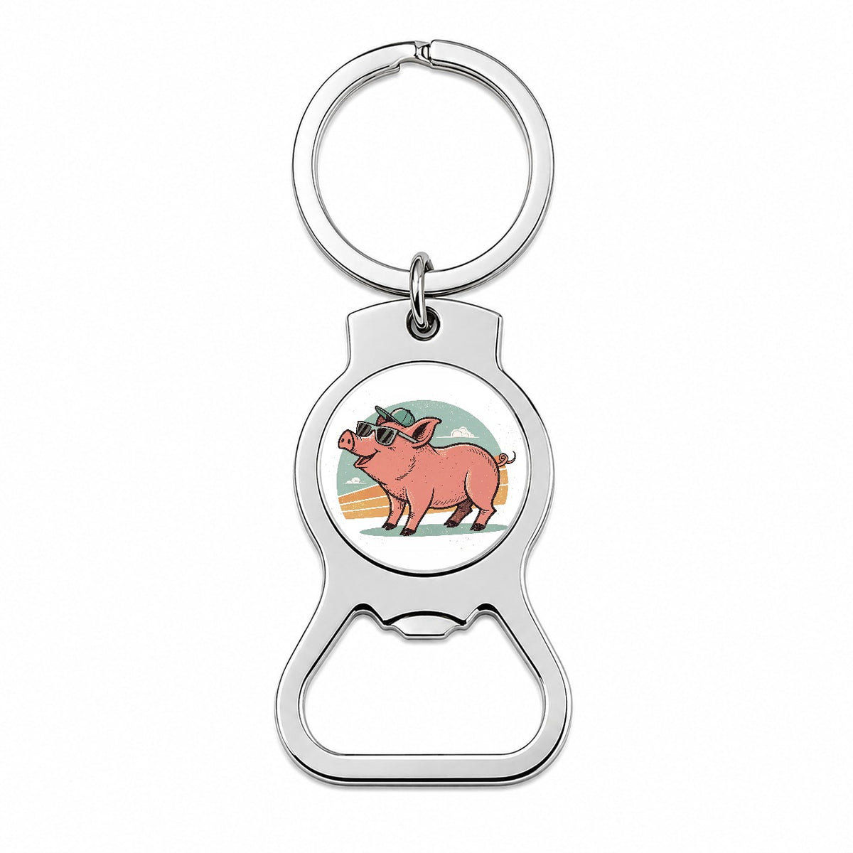 Cool Pig Wearing Sunglasses Retro Illustration Bottle Opener Keychain