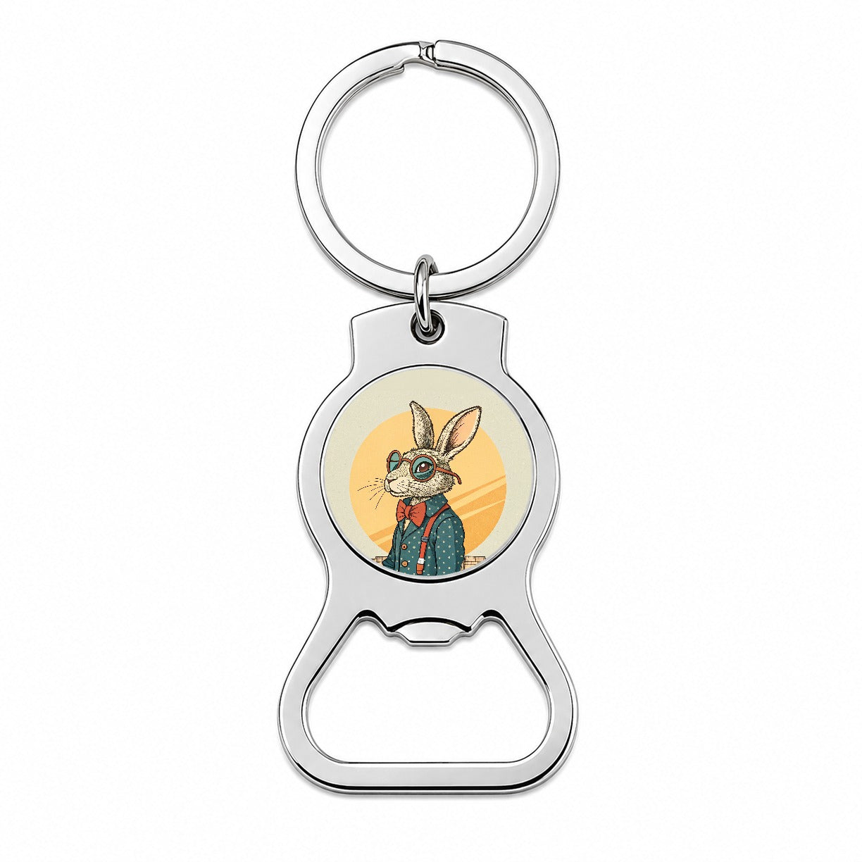 Cool Rabbit Wearing Glasses Retro Bottle Opener Keychain