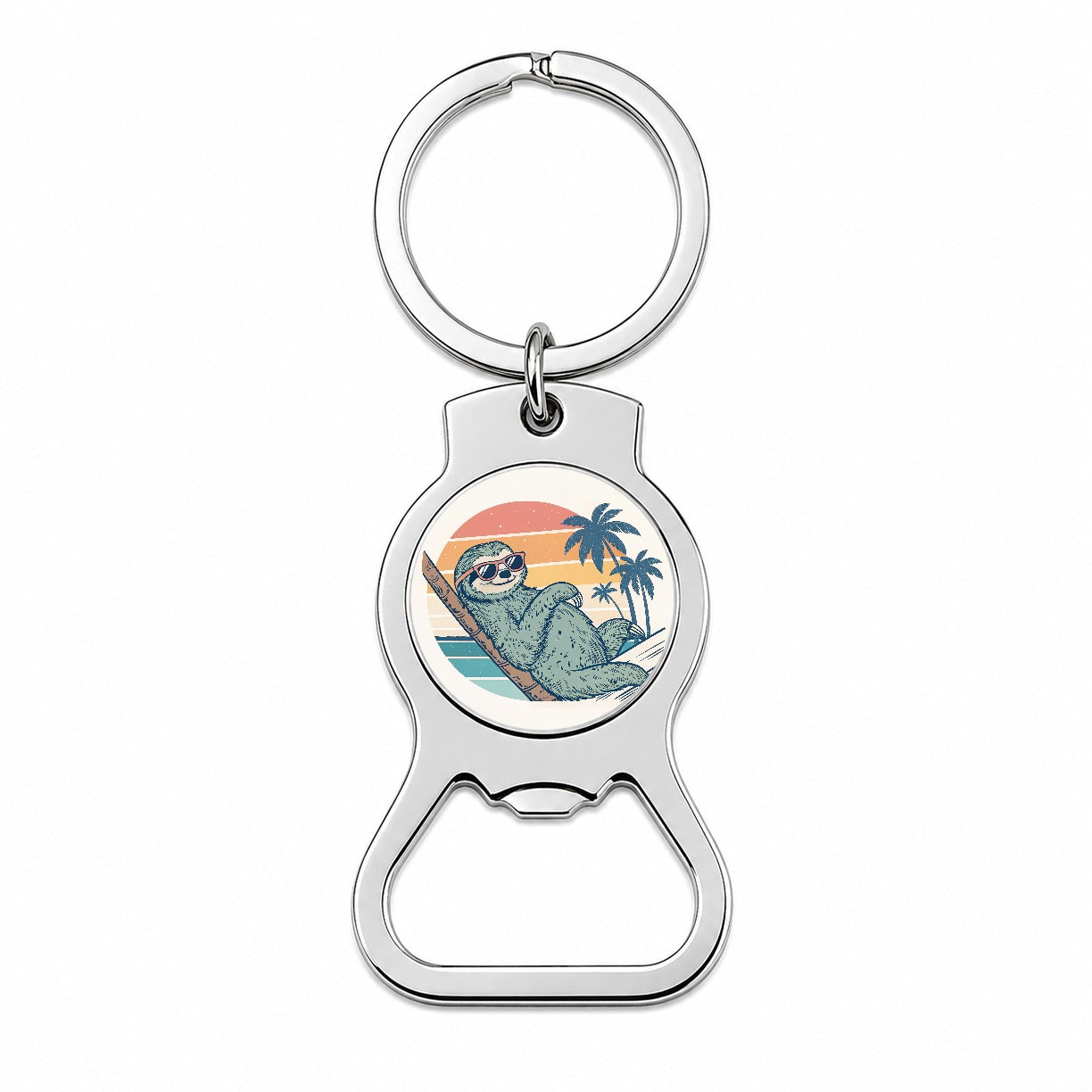 Cool Sloth Wearing Sunglasses Retro Illustration Bottle Opener Keychain