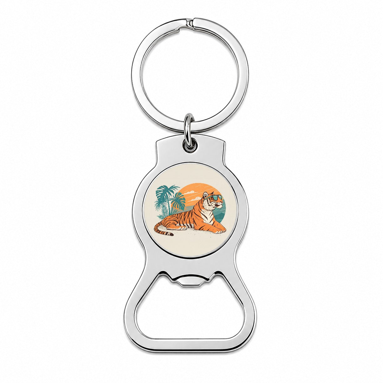 Cool Tiger Wearing Sunglasses Retro Illustration Bottle Opener Keychain
