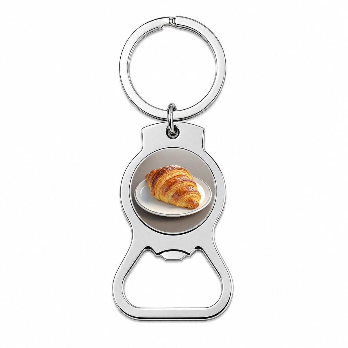 Croissant On Plate Bottle Opener Keychain
