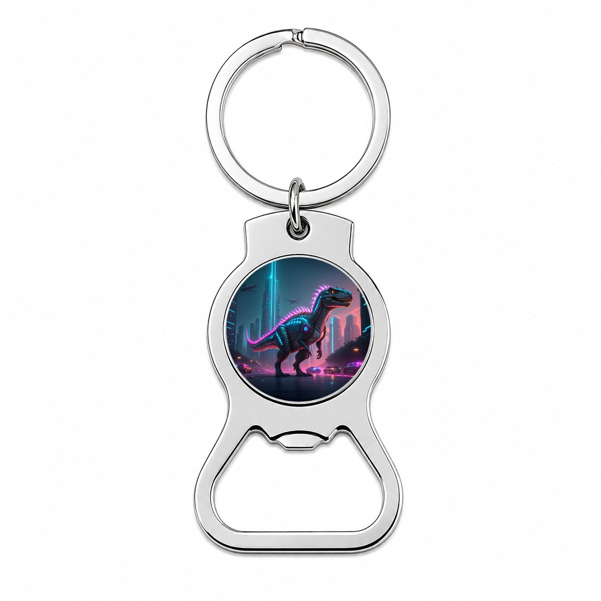 Cyberpunk Dinosaur Bottle Opener Keychain