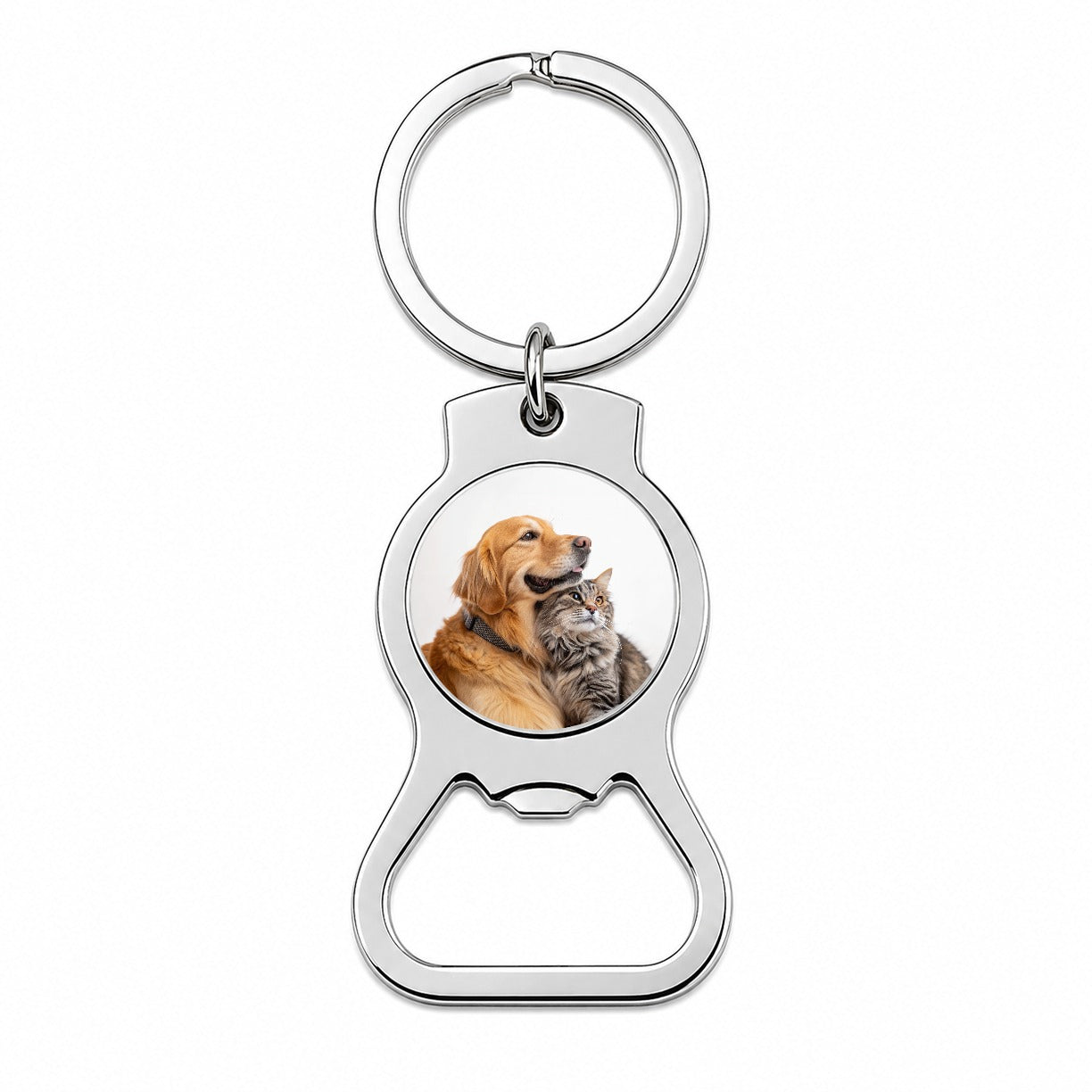 Dog Cat Hugging Love Bottle Opener Keychain