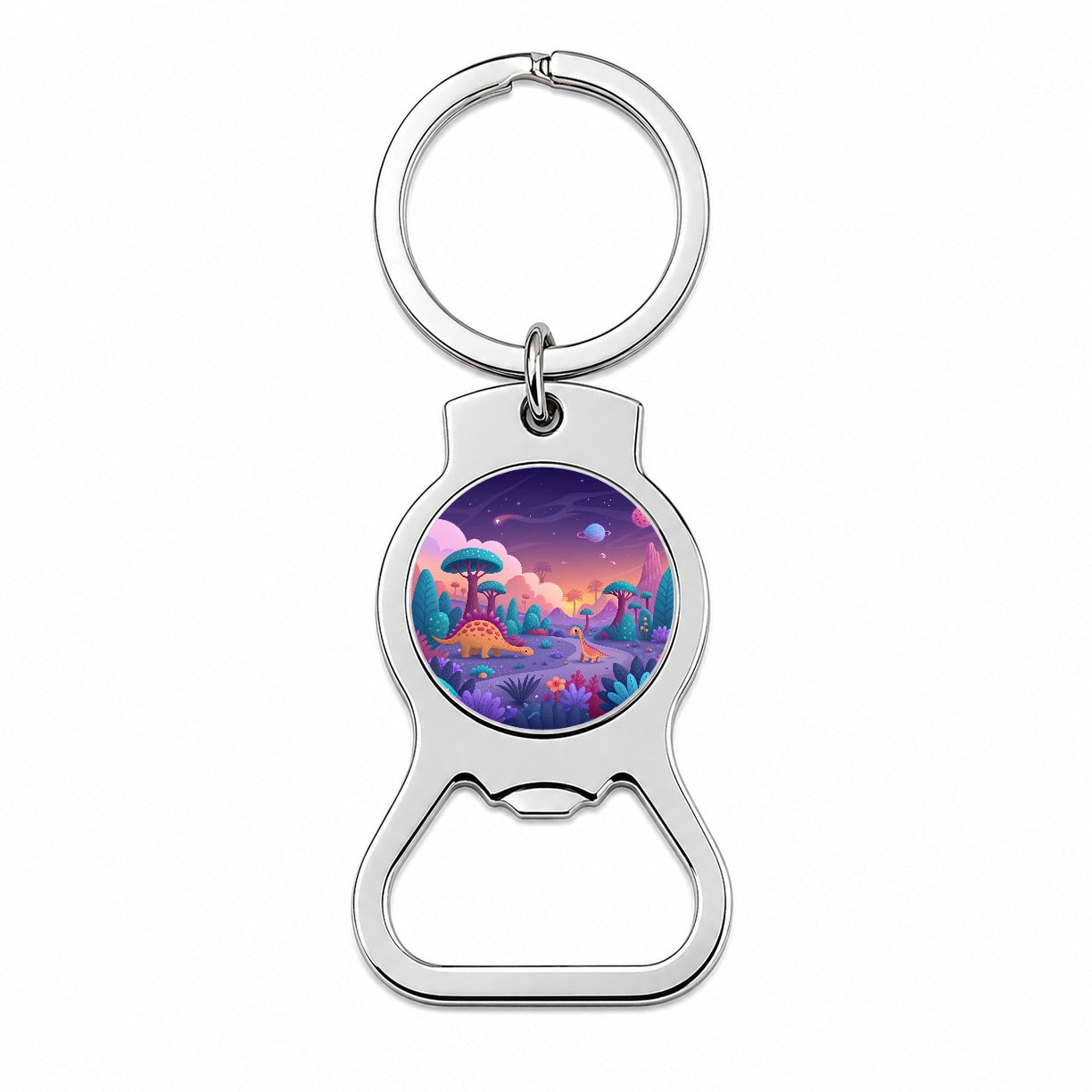 Fantasy Alien Planet Dinosaurs Colorful Bottle Opener Keychain
