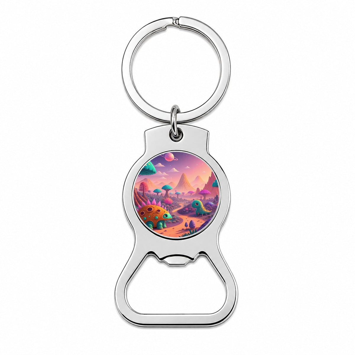 Fantasy Alien Planet Dinosaurs Bottle Opener Keychain