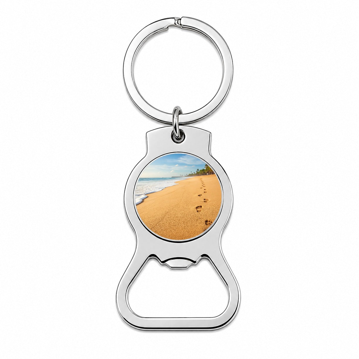 Footprints In The Sand Barefoot Beach Ocean Bottle Opener Keychain