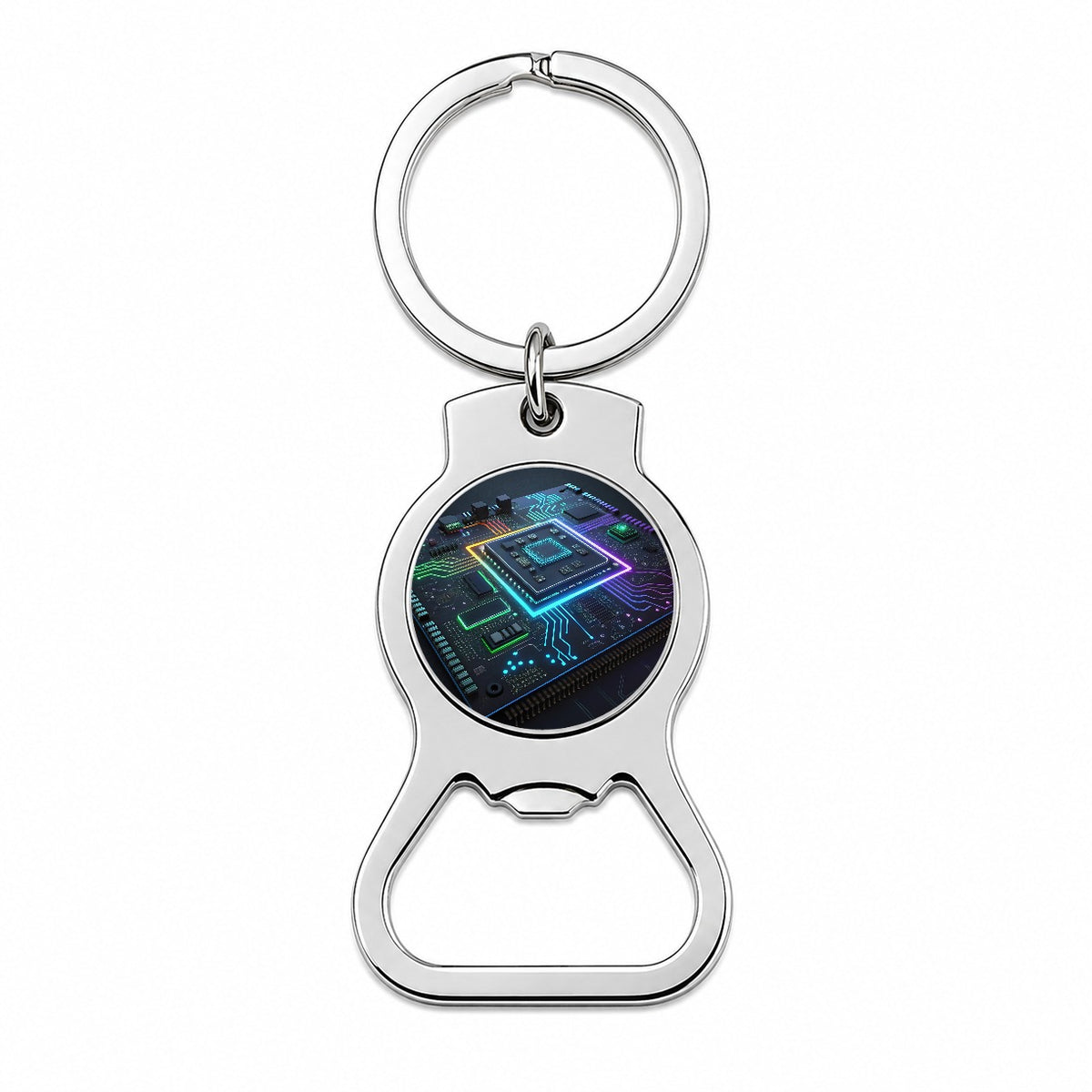 Futuristic Circuit Board Bottle Opener Keychain