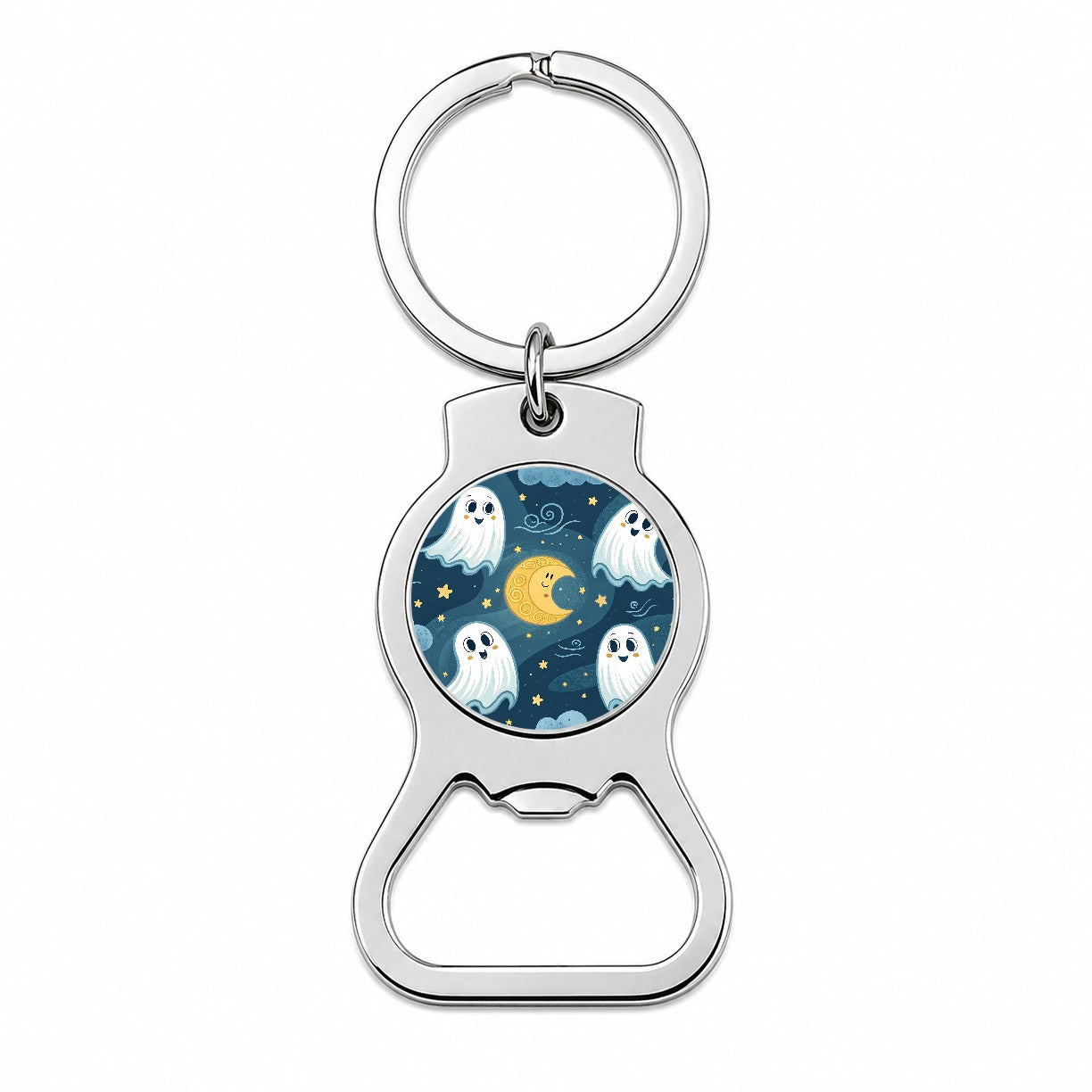 Ghosts Smiling Floating Night Sky Halloween Bottle Opener Keychain