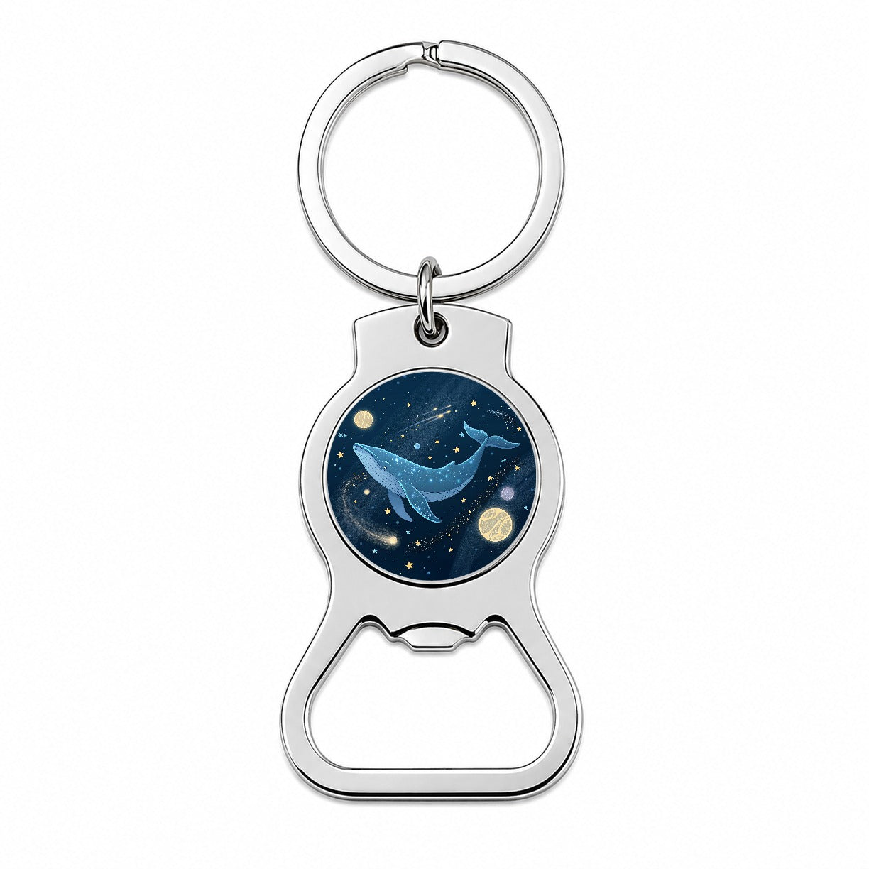 Giant Whale Floating In Space Stars Planets Bottle Opener Keychain