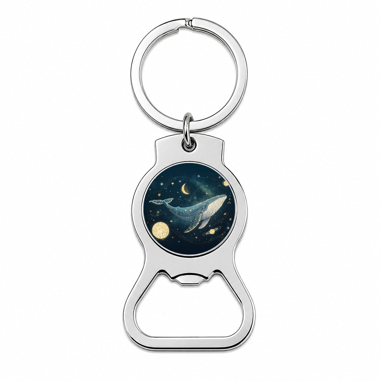 Giant Whale Floating In Space Bottle Opener Keychain