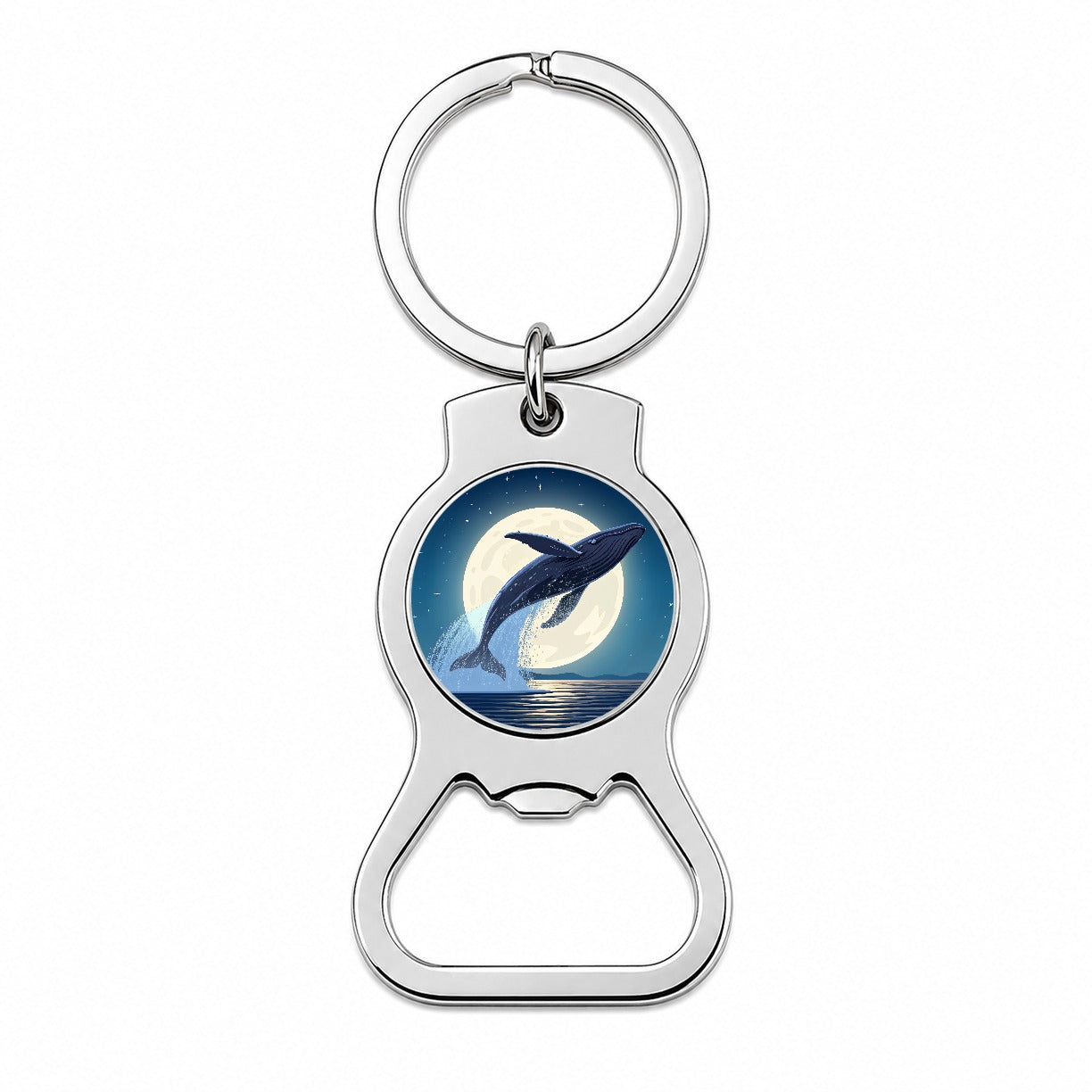 Giant Whale Leaping Over Ocean Night Bottle Opener Keychain