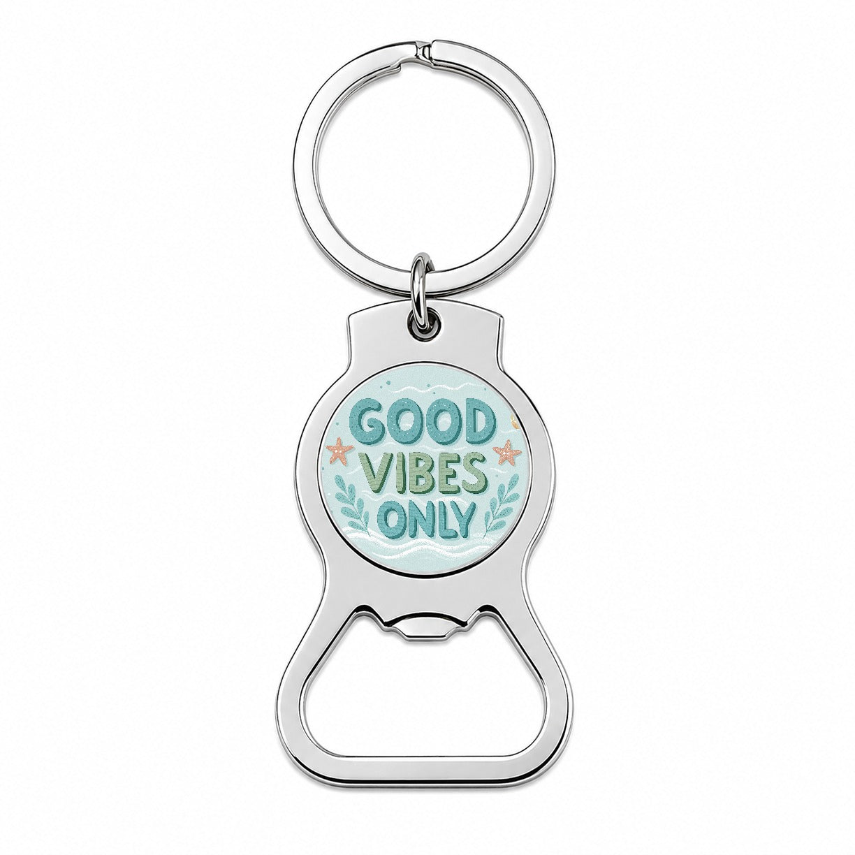 Good Vibes Only Sea Foam Ocean Beach Bottle Opener Keychain