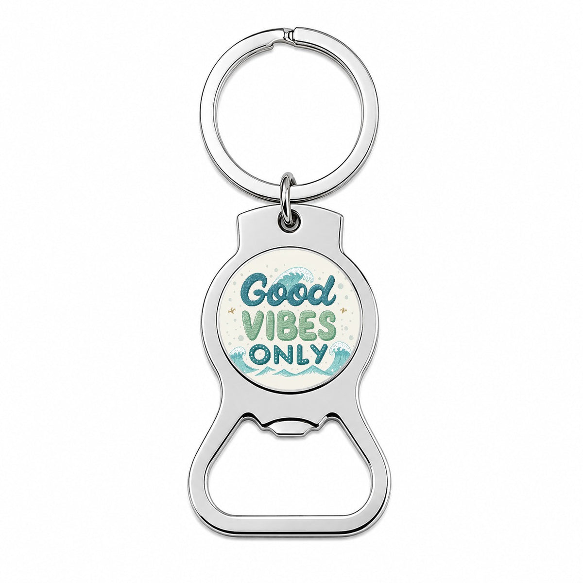 Good Vibes Only Sea Foam Ocean Waves Beach Bottle Opener Keychain