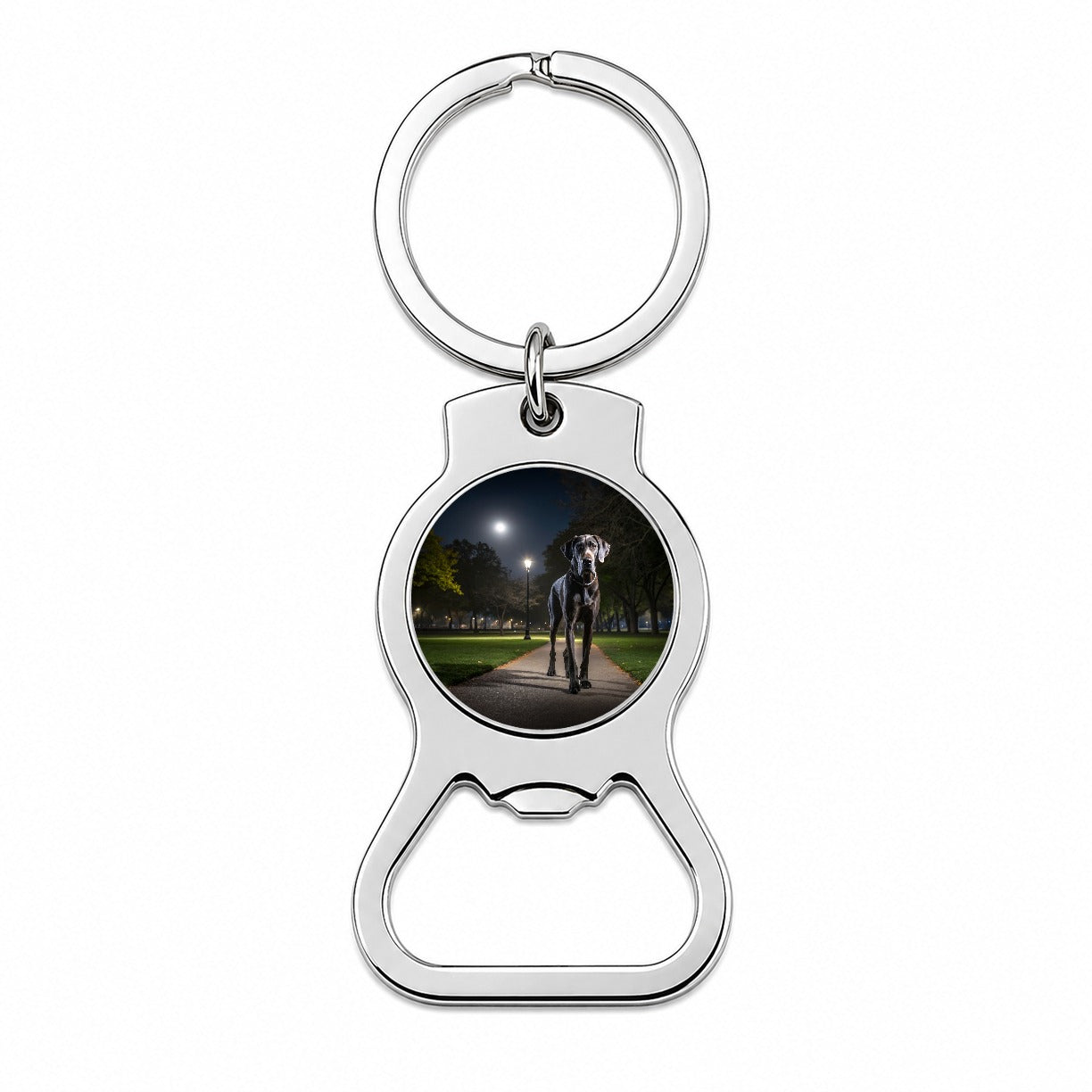 Great Dane In Park At Night Bottle Opener Keychain