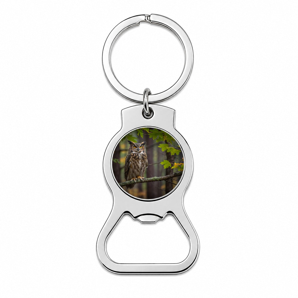 Great Horned Owl In Forest Bottle Opener Keychain