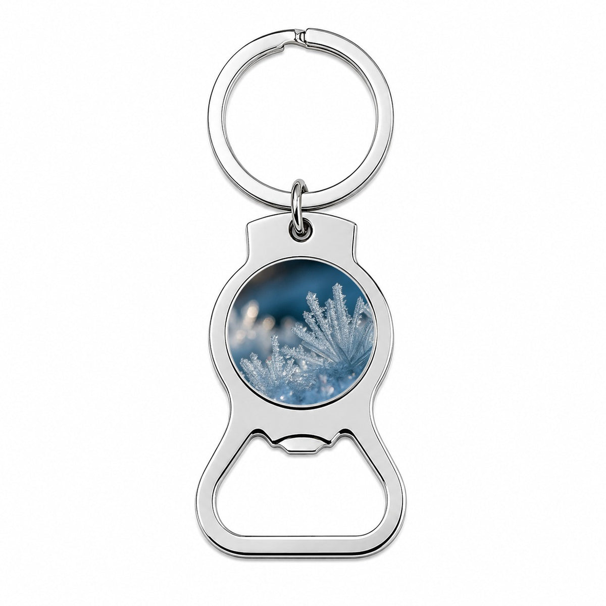 Macro View Icy Crystals Snow Flakes Bottle Opener Keychain
