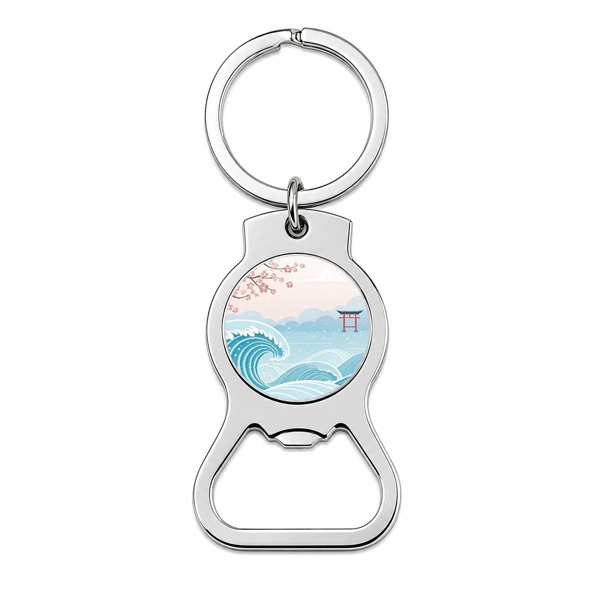 Ocean Waves Japanese Style Drawing Cherry Blossoms Bottle Opener Keychain