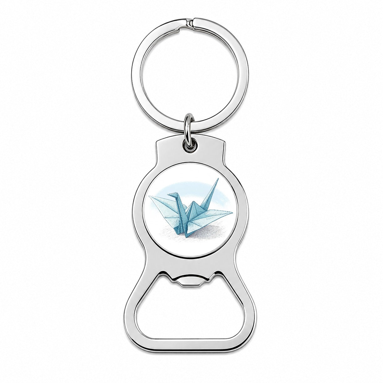Origami Illustration Paper Crane Bottle Opener Keychain