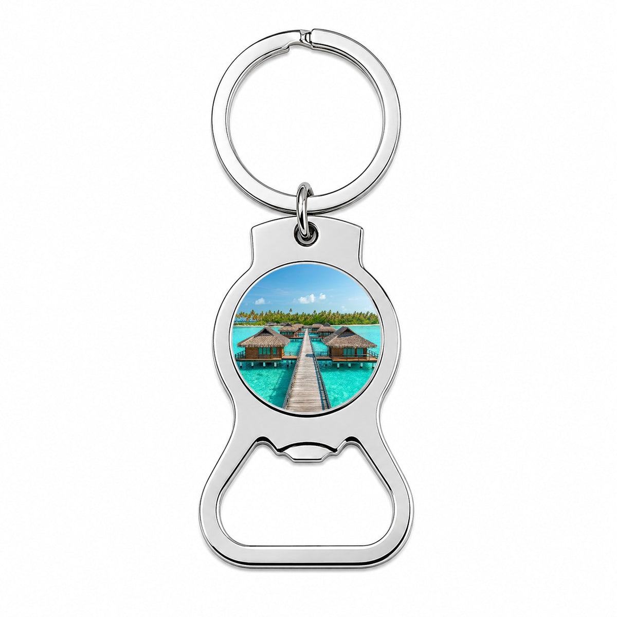Over Water Bungalows Stunning Tropical Island Bottle Opener Keychain
