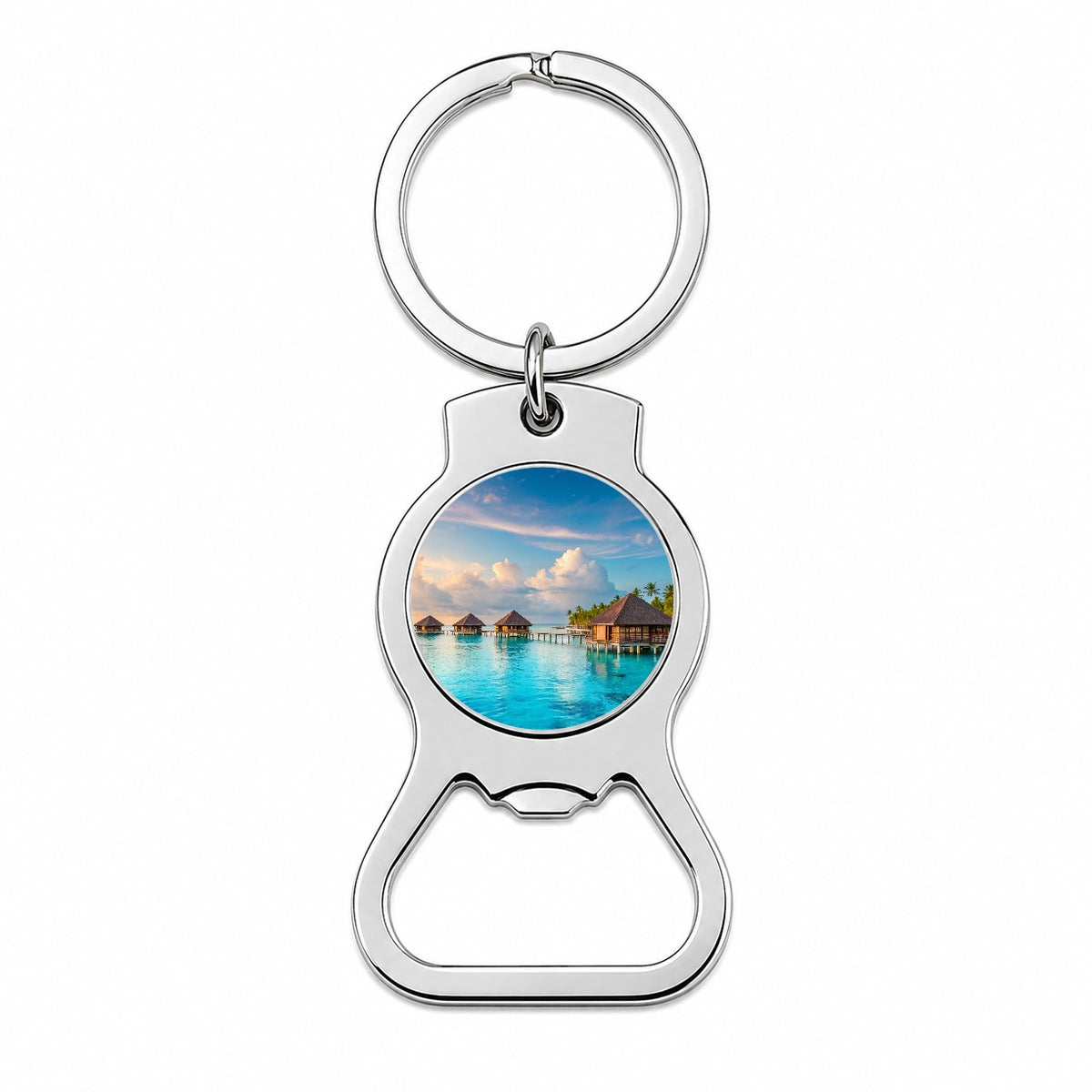 Over Water Bungalows Tropical Paradise Bottle Opener Keychain