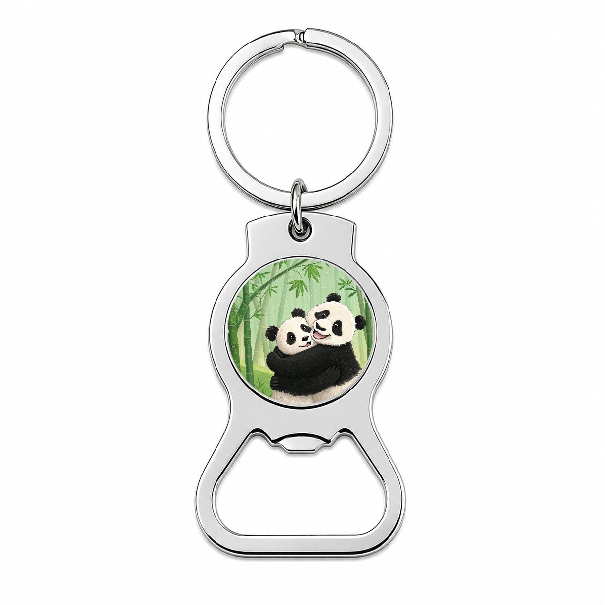 Pandas Hug Love Anniversary Bottle Opener Keychain