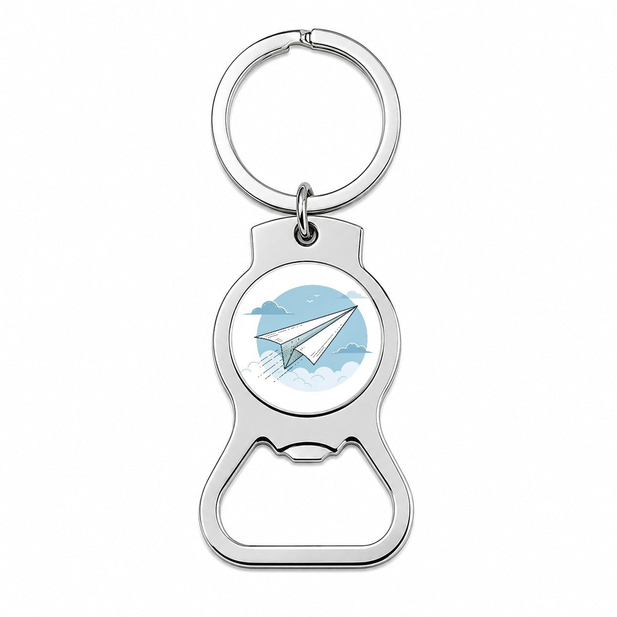 Paper Airplane Illustration Flying Sky Bottle Opener Keychain