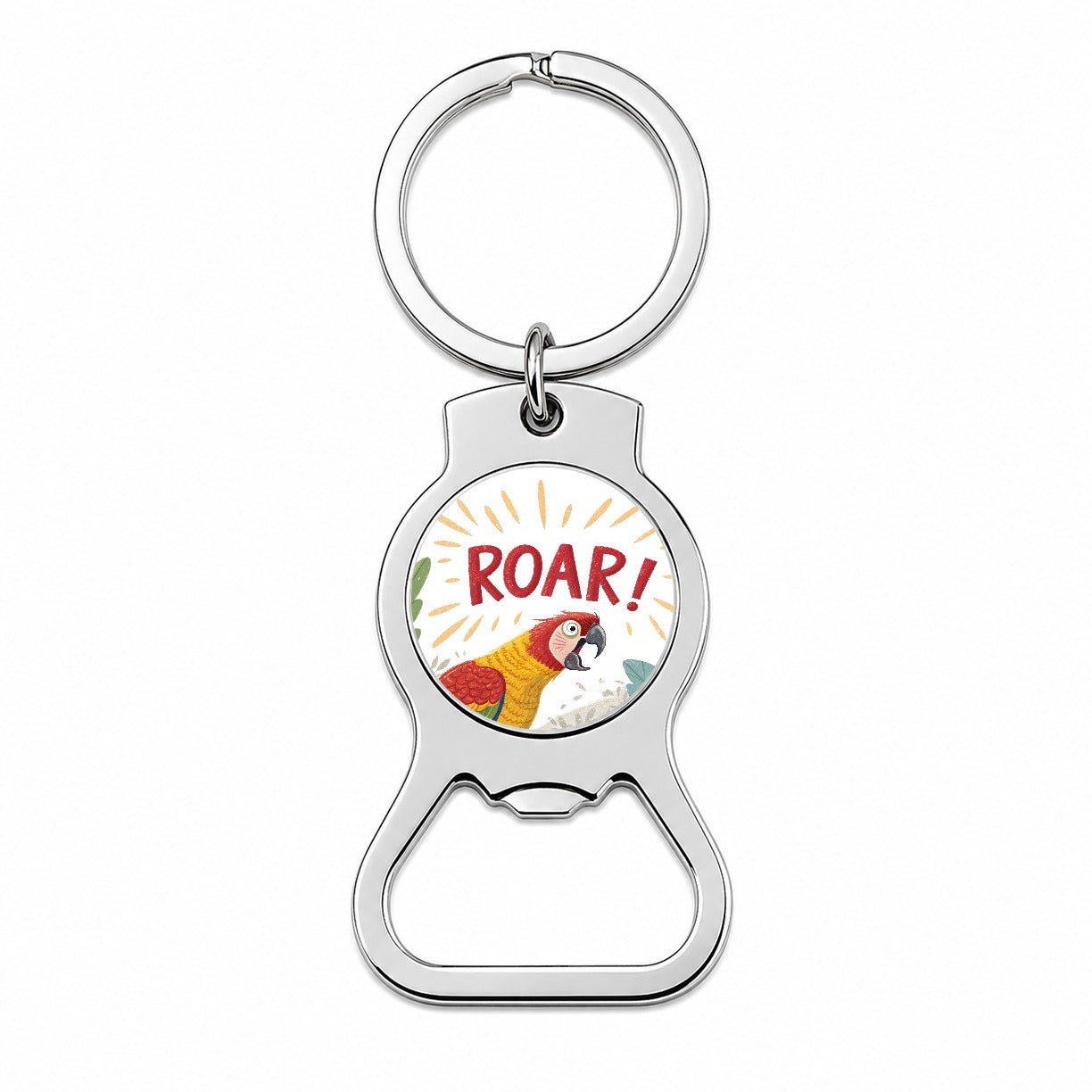 Parrot With Roar Bold Text Funny Bottle Opener Keychain
