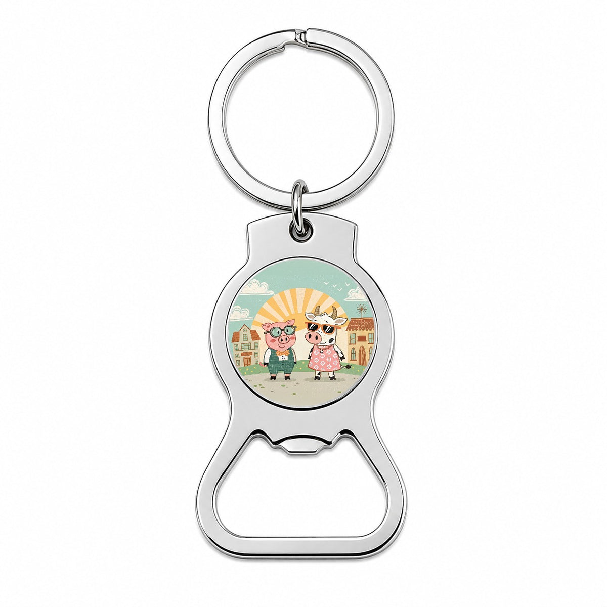 Pig And Cow Wearing Glasses Sunglasses Bottle Opener Keychain