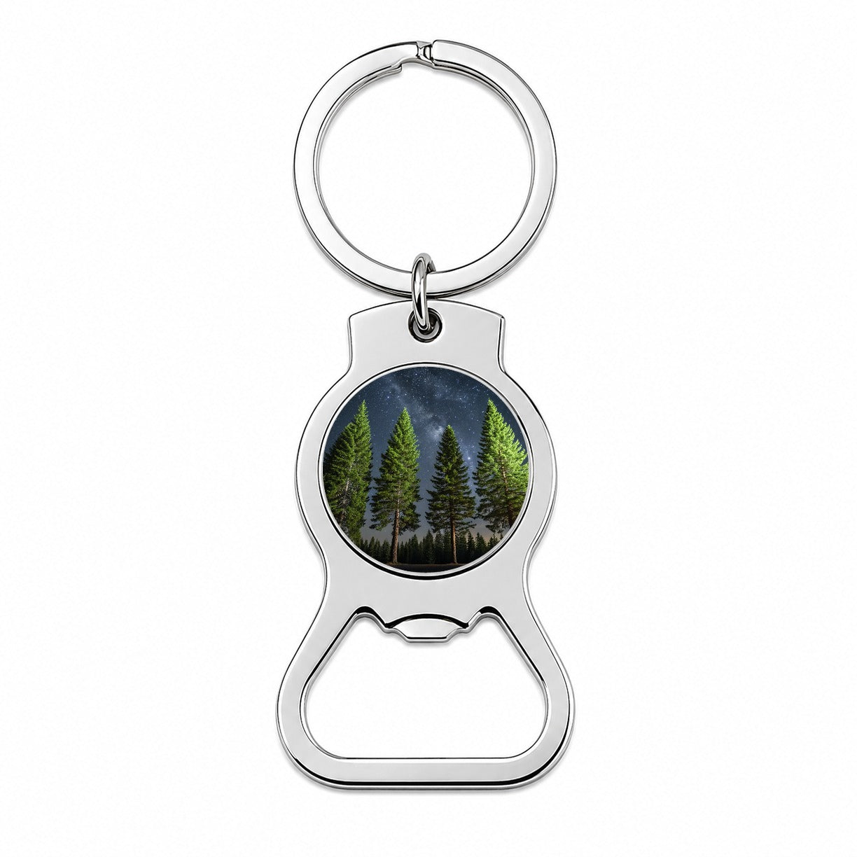 Pine Trees Star Packed Sky Bottle Opener Keychain
