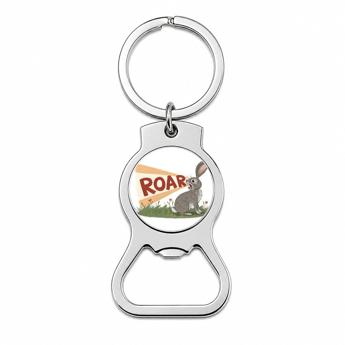 Rabbit Roar Bold Text Funny Bottle Opener Keychain