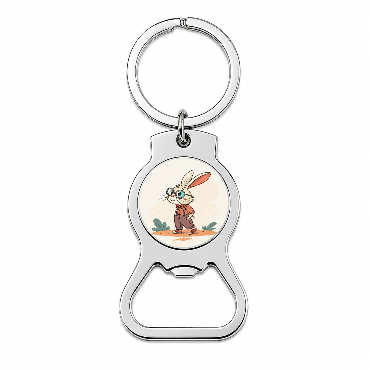 Rabbit Wearing Glasses Nerdy Cute Easter Bottle Opener Keychain