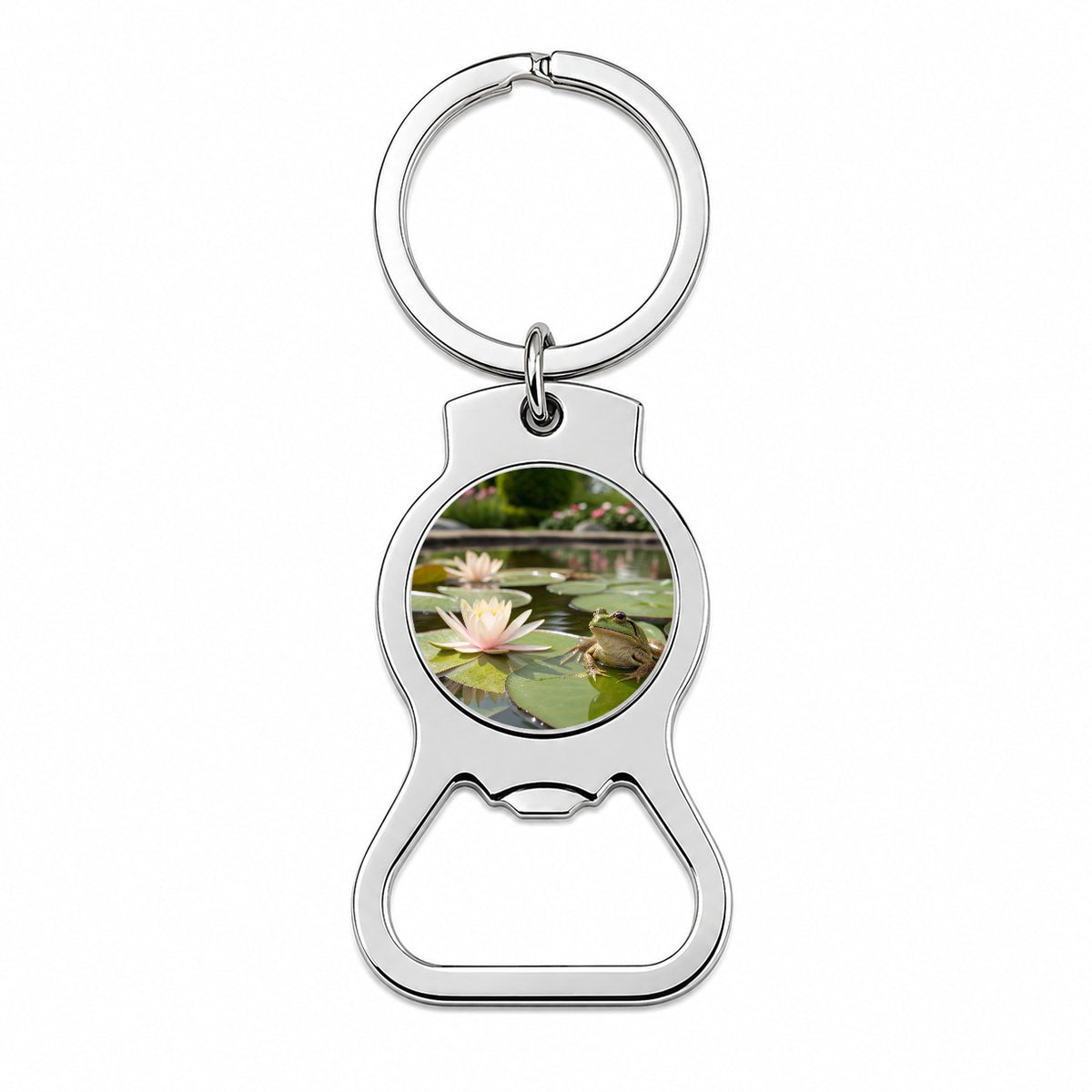 Relaxed Frog On A Lily Pad Bottle Opener Keychain